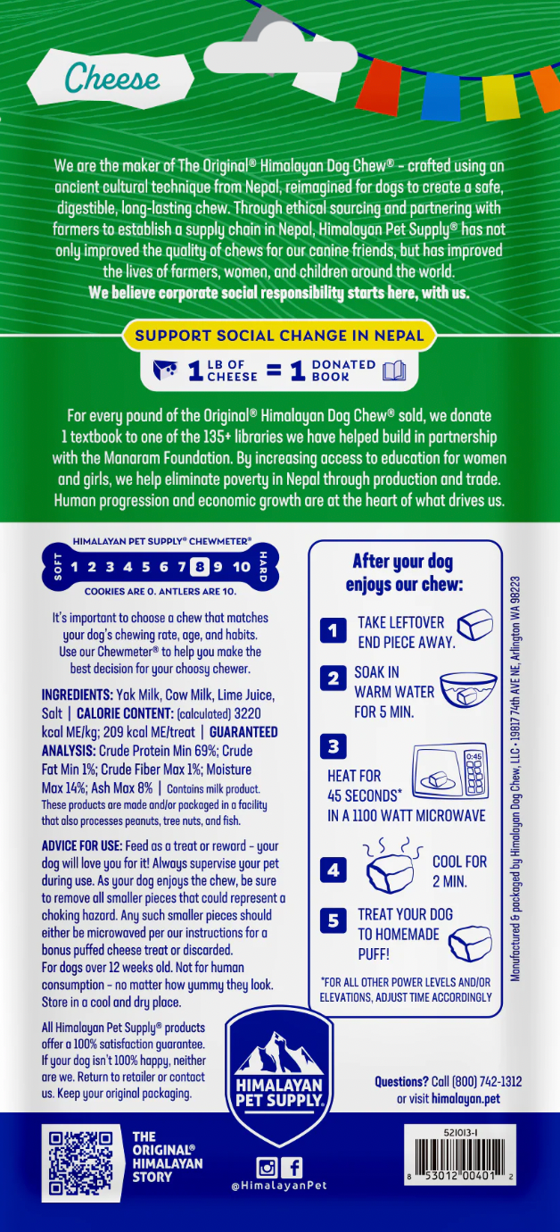 【Himalayan Pet Supply】Dog Chew Treats - Yaky Original Cheese Chew Bar Medium 2.3oz (For Dogs 35lbs & Under)