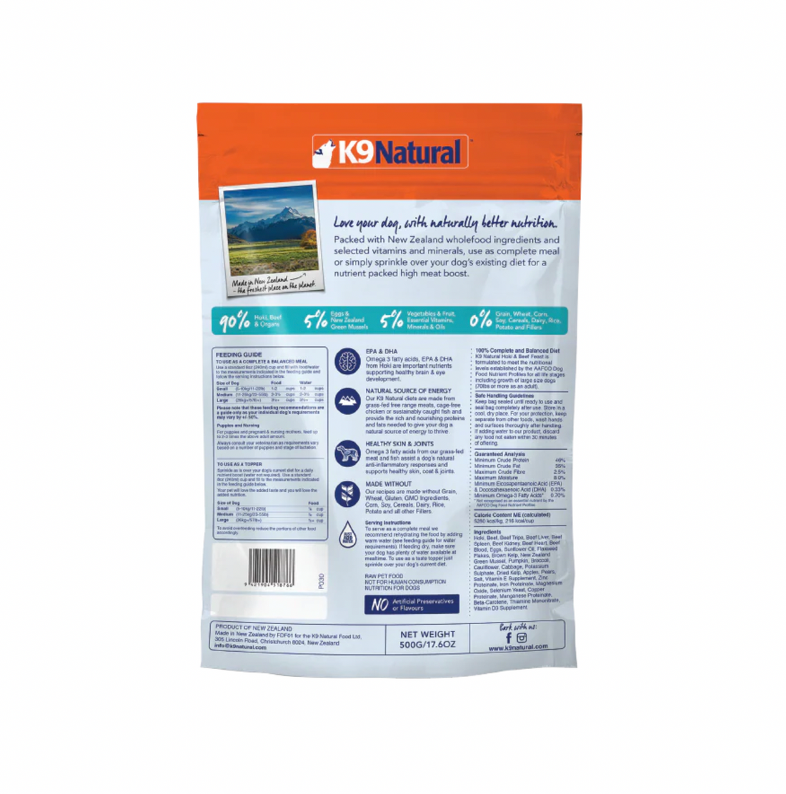 【K9 Natural】Dog - Freeze-Dried Food - Beef & Hoki Feast 100g