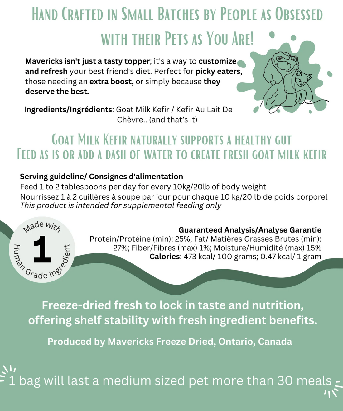 【Mavericks】Freeze Dried Topper -  Goat Milk Kefir -  for Dogs & Cats 70g