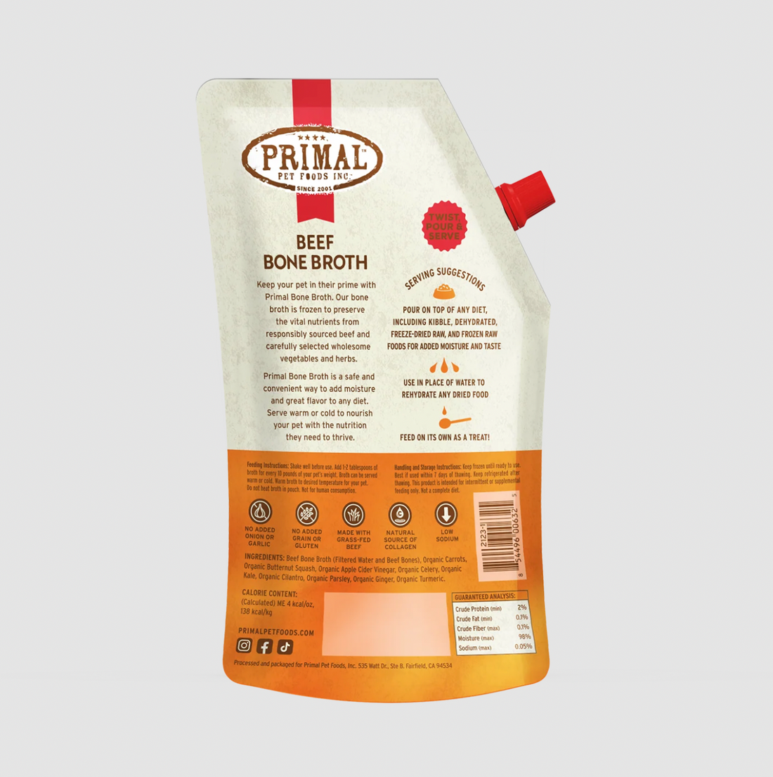 【Primal】Frozen Bone Broth - Beef Recipe for Dogs & Cats 20 oz