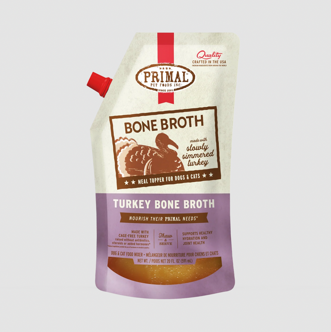 【Primal】Frozen Bone Broth - Turkey Recipe for Dogs & Cats 20 oz