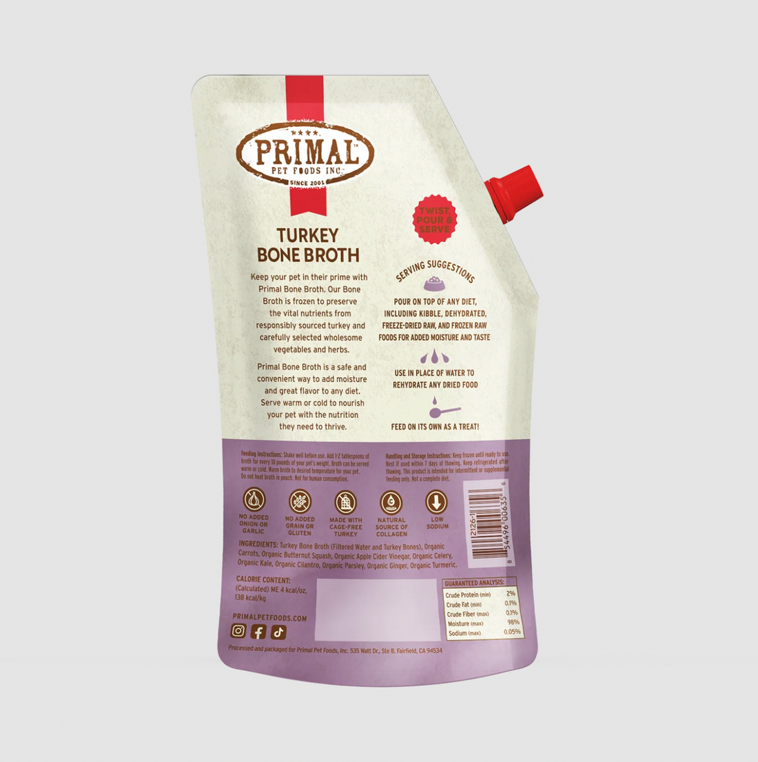 【Primal】Frozen Bone Broth - Turkey Recipe for Dogs & Cats 20 oz