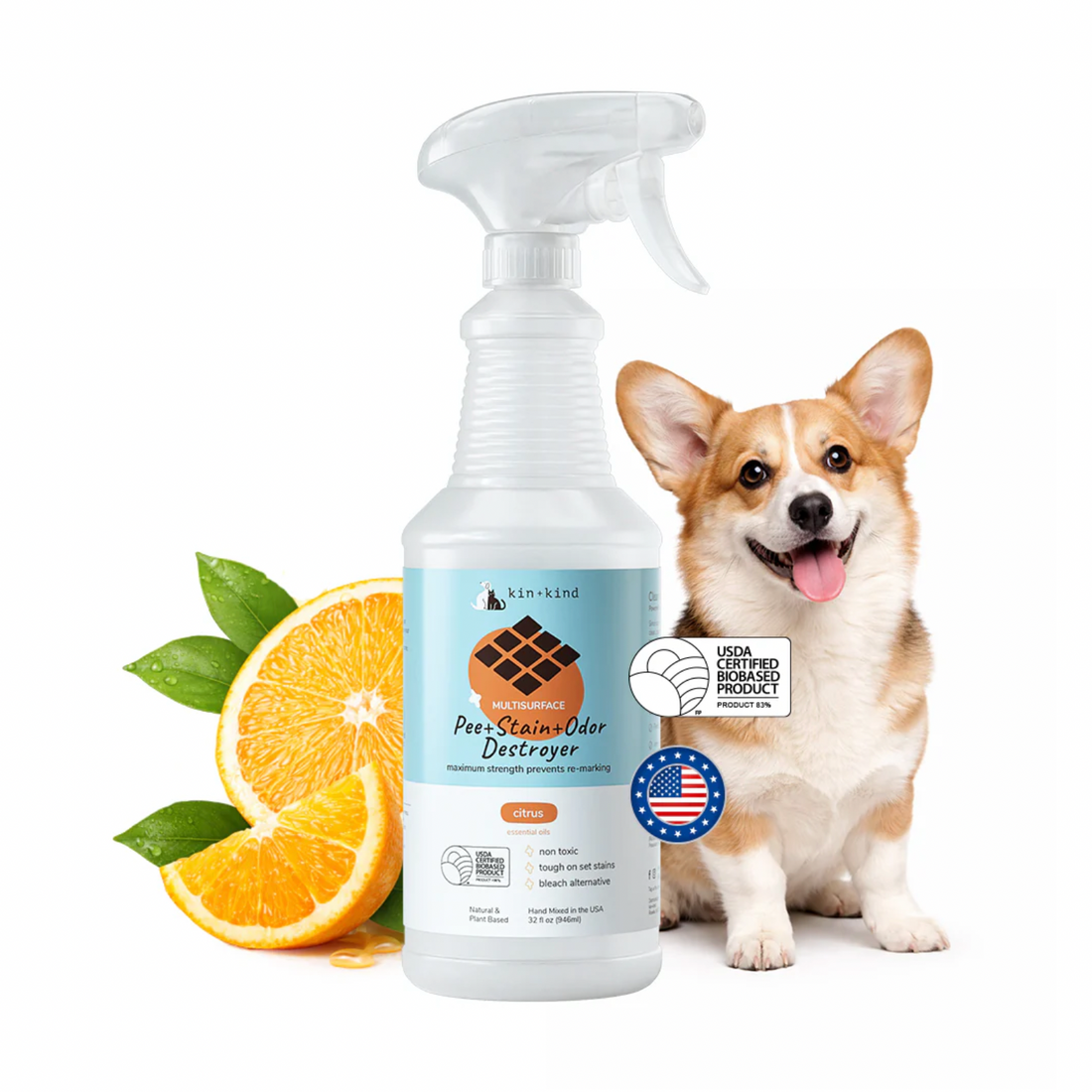 【Kin + Kind】Pee + Stain + Odor Destroyer (Multi-Surface) - Citrus - 32 fl.oz / 946 ml