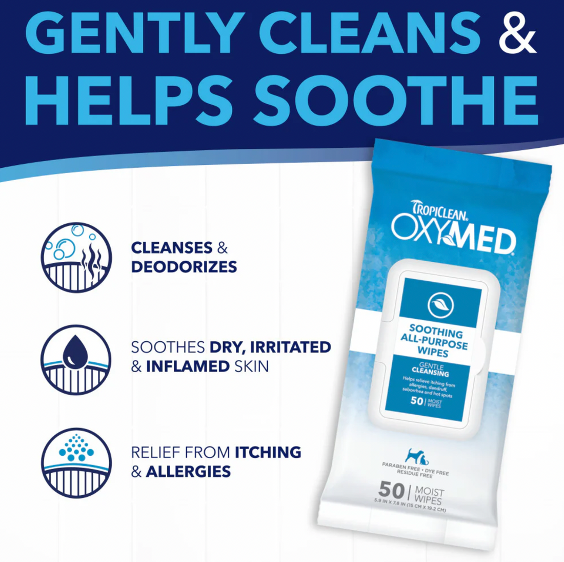 【Tropiclean】Oxymed Soothing Relief Pet Wipes（For Dry Flaky Skin） 50Ct