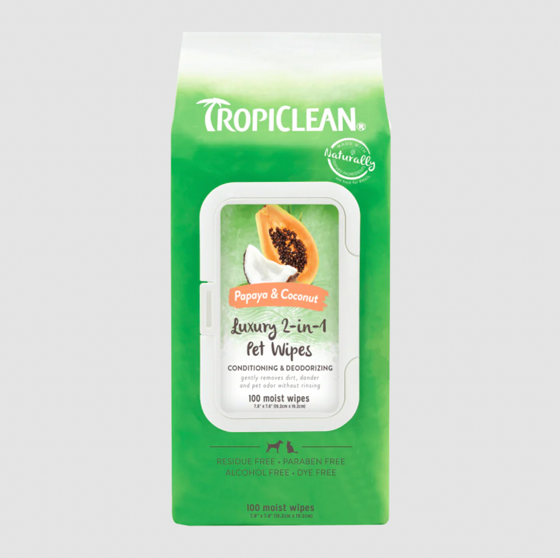 【Tropiclean】Papaya & Coconut Luxury 2-In-1 Pet Wipes（Conditioning & Deodorizing） 100Ct
