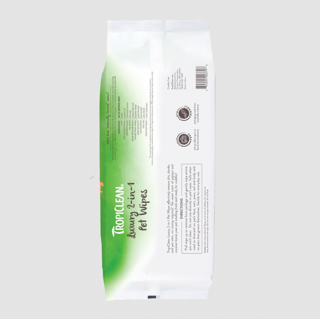 【Tropiclean】Papaya & Coconut Luxury 2-In-1 Pet Wipes（Conditioning & Deodorizing） 100Ct