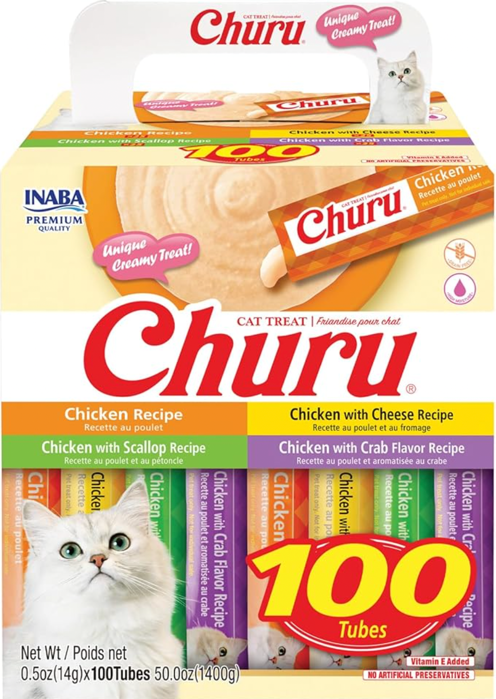【INABA】Churu Purées Cat Treat - Chicken Variety - 100 Tubes - 50oz / 1400g