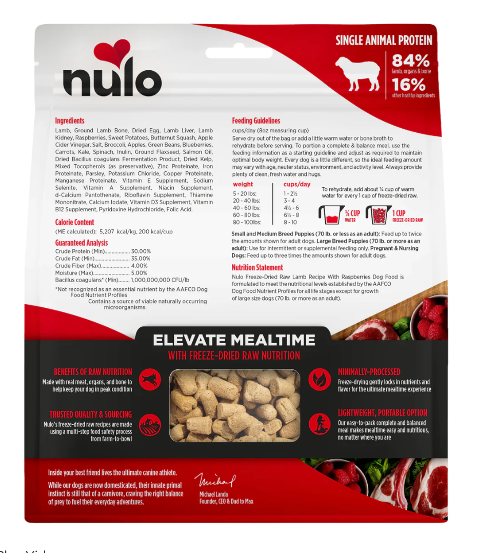 【Nulo】Dog - Freeze-Dried Raw Lamb & Raspberries- 8 oz & 18 oz