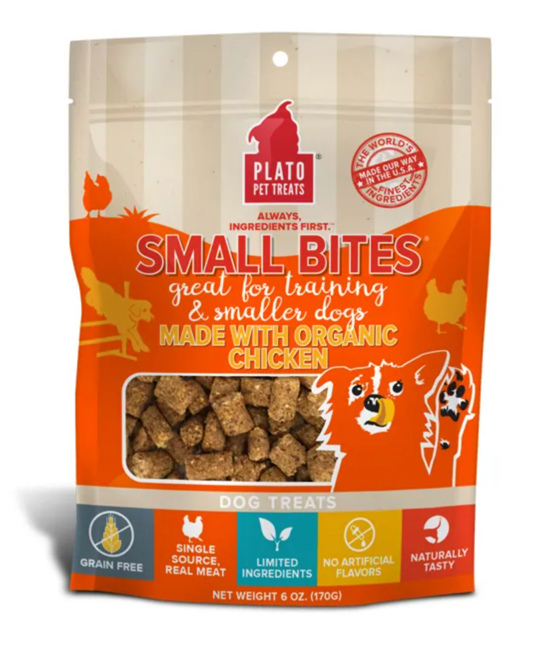 【Plato Pet Treats】Dog Treats - Small Bites - Organic Chicken 6 oz
