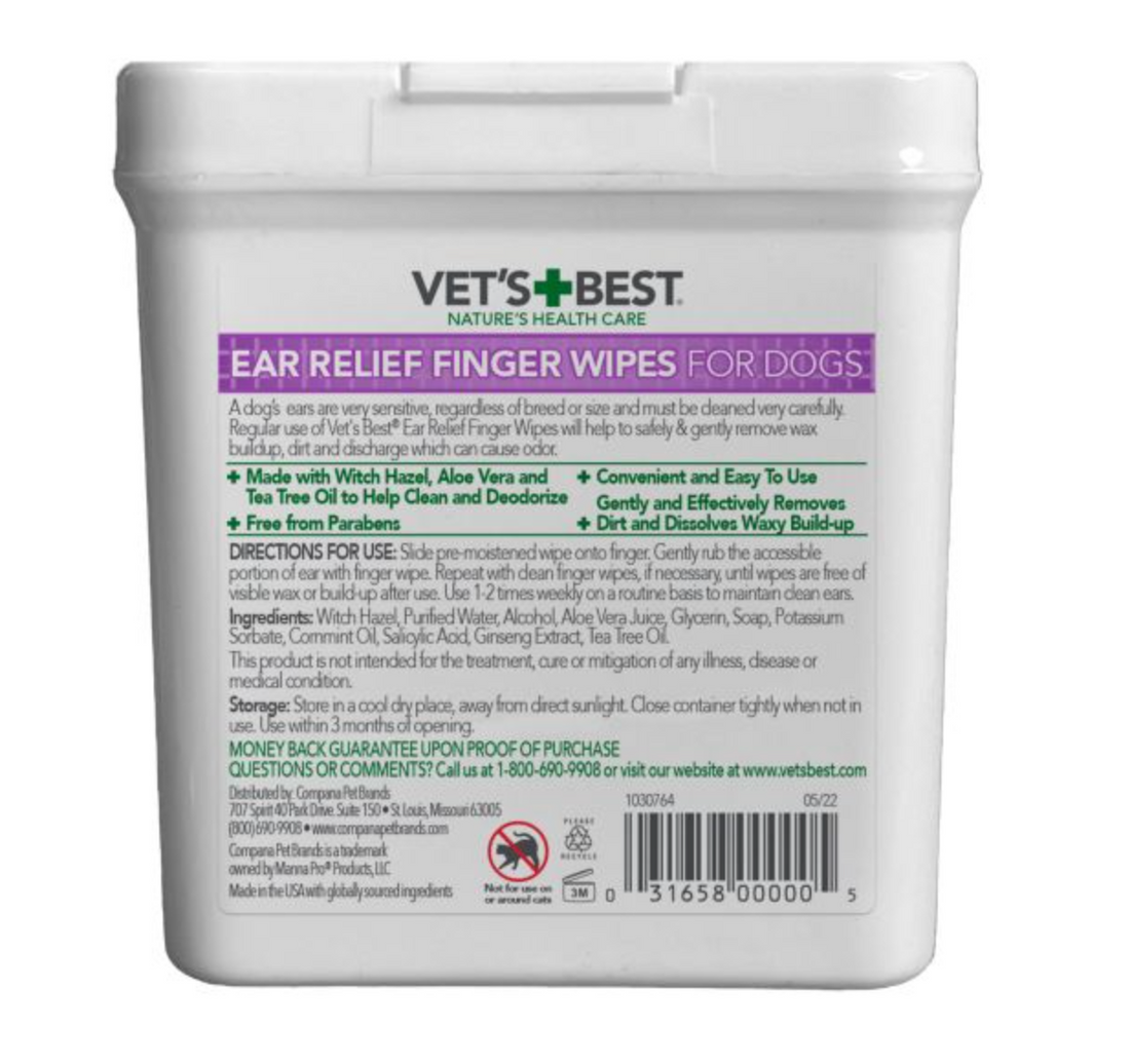 【Vet's Best】Ear Relief Finger Wipes for Dogs & Cats - 50 Wipes