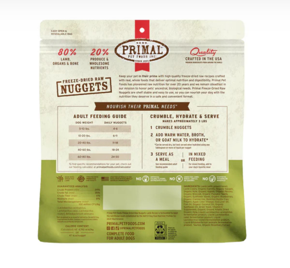 【PRIMAL】Dog - Freeze-Dried Nuggets - Lamb - 5.5oz & 14oz