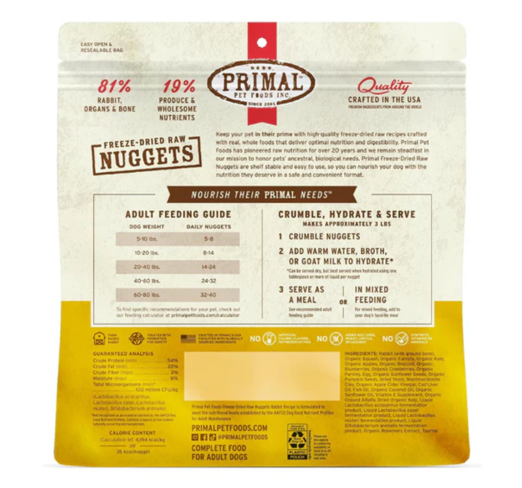 【PRIMAL】Dog - Freeze-Dried Nuggets - Rabbit - 5.5oz & 14oz