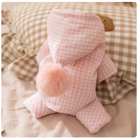 Bubble Gingham Hooded Four-Leg Cotton Coat