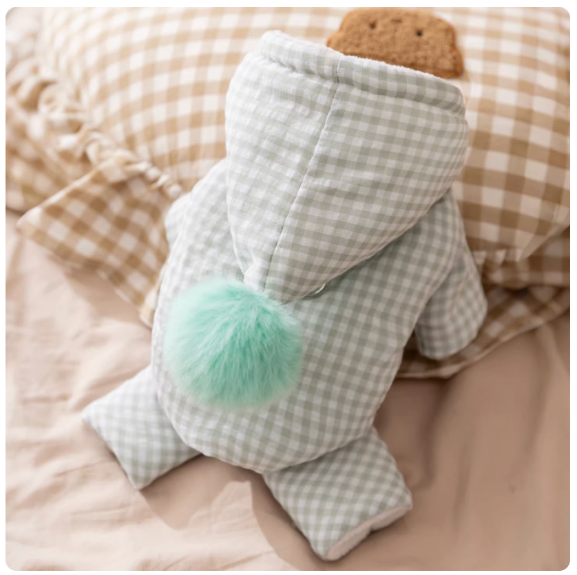 Bubble Gingham Hooded Four-Leg Cotton Coat