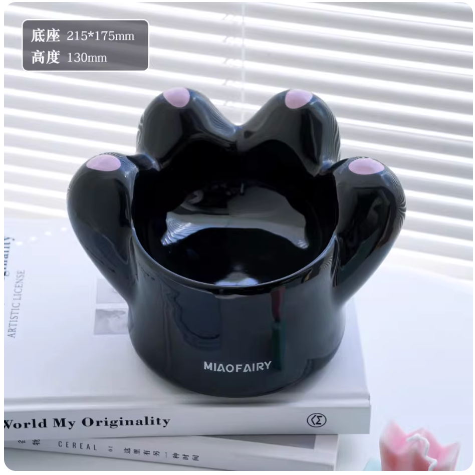 Ergonomic Elevated Ceramic Cat Paw Bowl