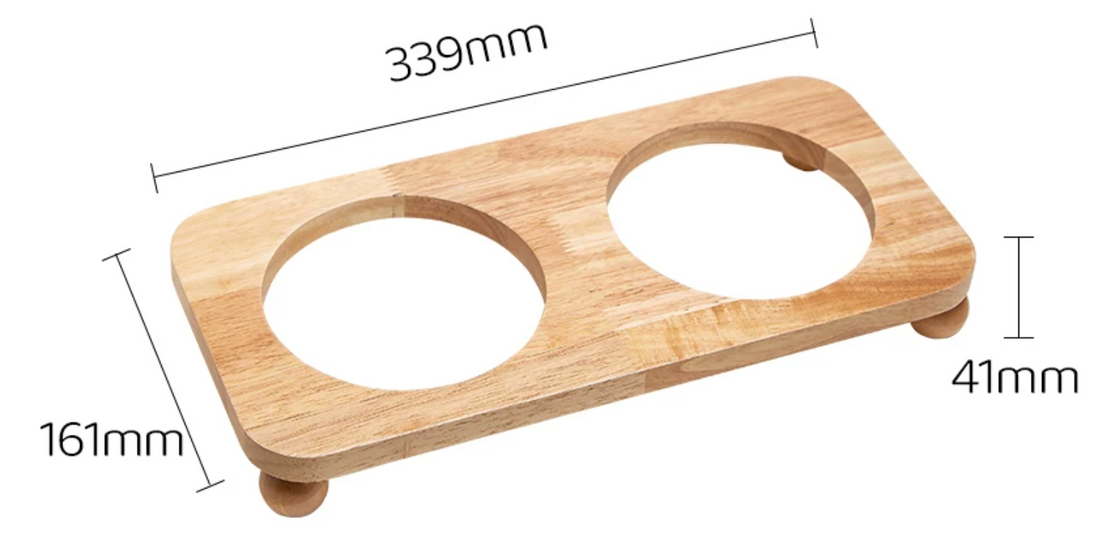【Petdebby】Piano Bunny Flying Saucer Double Bowl Set with Oak Wood Stand