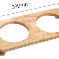 【Petdebby】Piano Bunny Flying Saucer Double Bowl Set with Oak Wood Stand