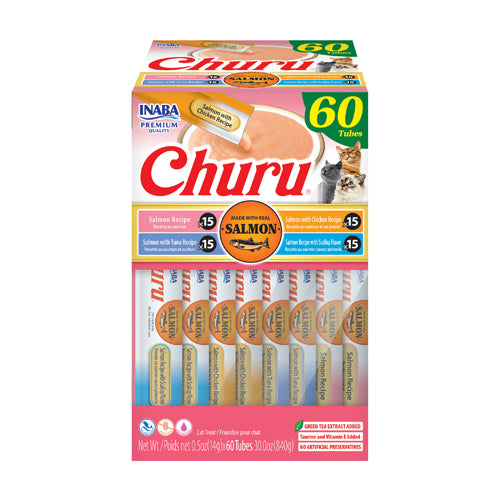 【INABA】Churu Purées Cat Treat - Salmon Variety - 60 Tubes - 30oz / 840g