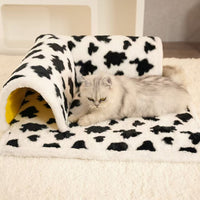 Cozy Hide! Milk Plaid Cat Tunnel Bed