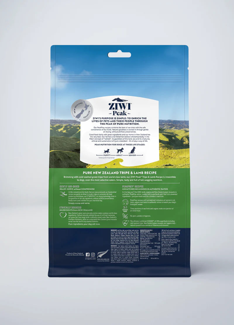 【Ziwi Peak】Air-Dried Dog Food - Tripe & Lamb - 454g & 1kg