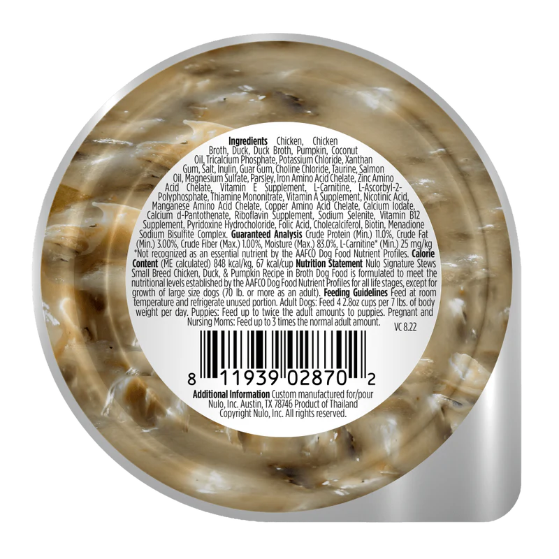 【Nulo】Small Breed Dogs - Chicken, Duck & Pumpkin Recipe in Broth - Signature Stew - 2.8 oz