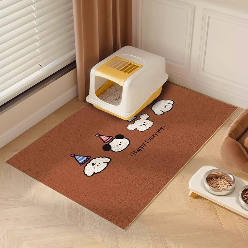 “4 White Puppies" Non-Slip Anti Tracking Pet Litter Mat