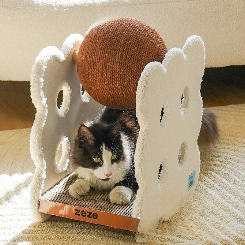 【Zeze】Cookie PawPal Scratch 'n' Nap Ball – No-Shed, No-Mess Fun!