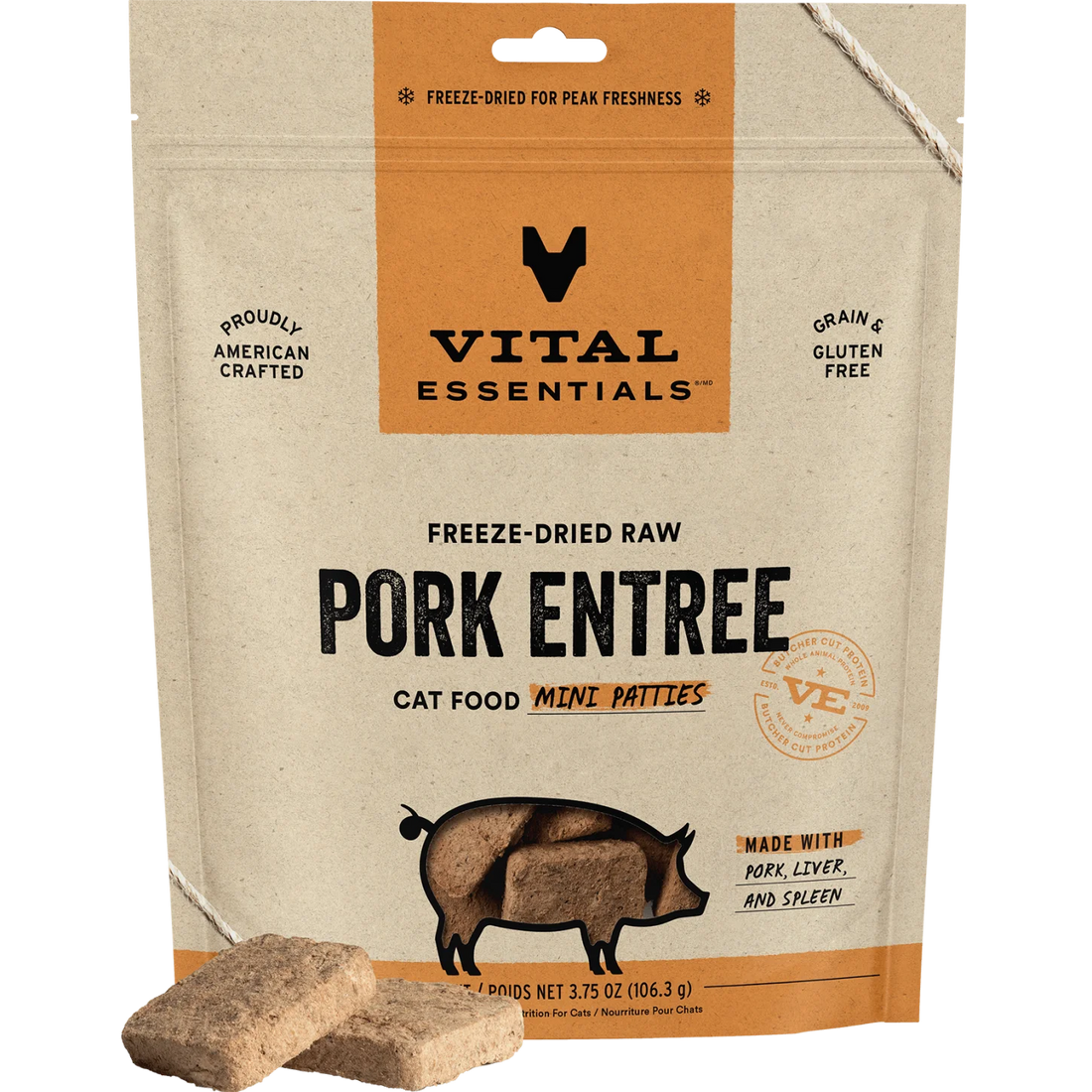 【VITAL ESSENTIALS VE】VC Cat Freeze-Dried Raw Mini Patties - Pork