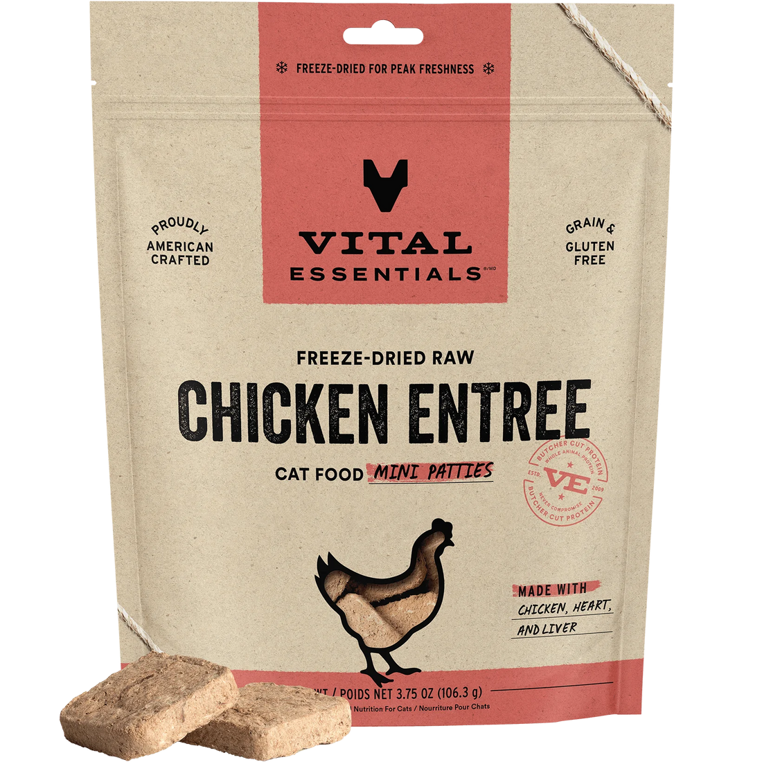 【VITAL ESSENTIALS VE】VC Cat Freeze-Dried Raw Mini Patties - Chicken - 3.75oz, 8oz & 15oz