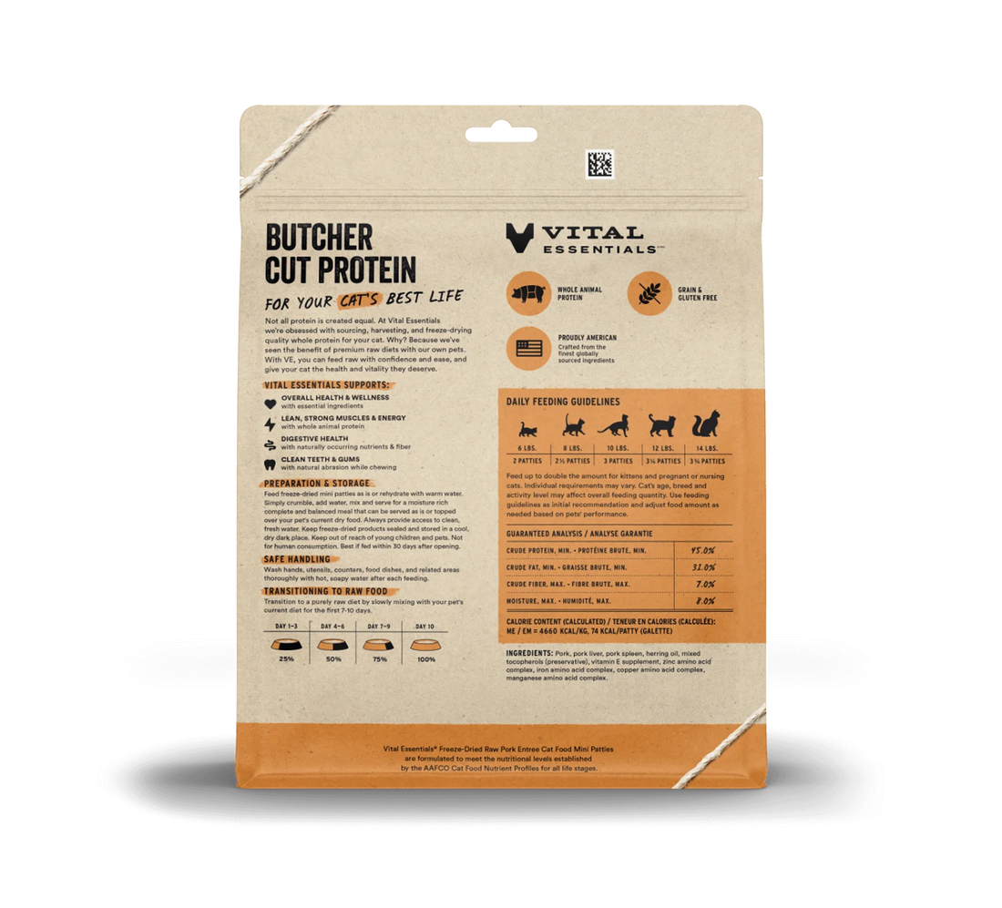 【VITAL ESSENTIALS VE】VC Cat Freeze-Dried Raw Mini Patties - Pork