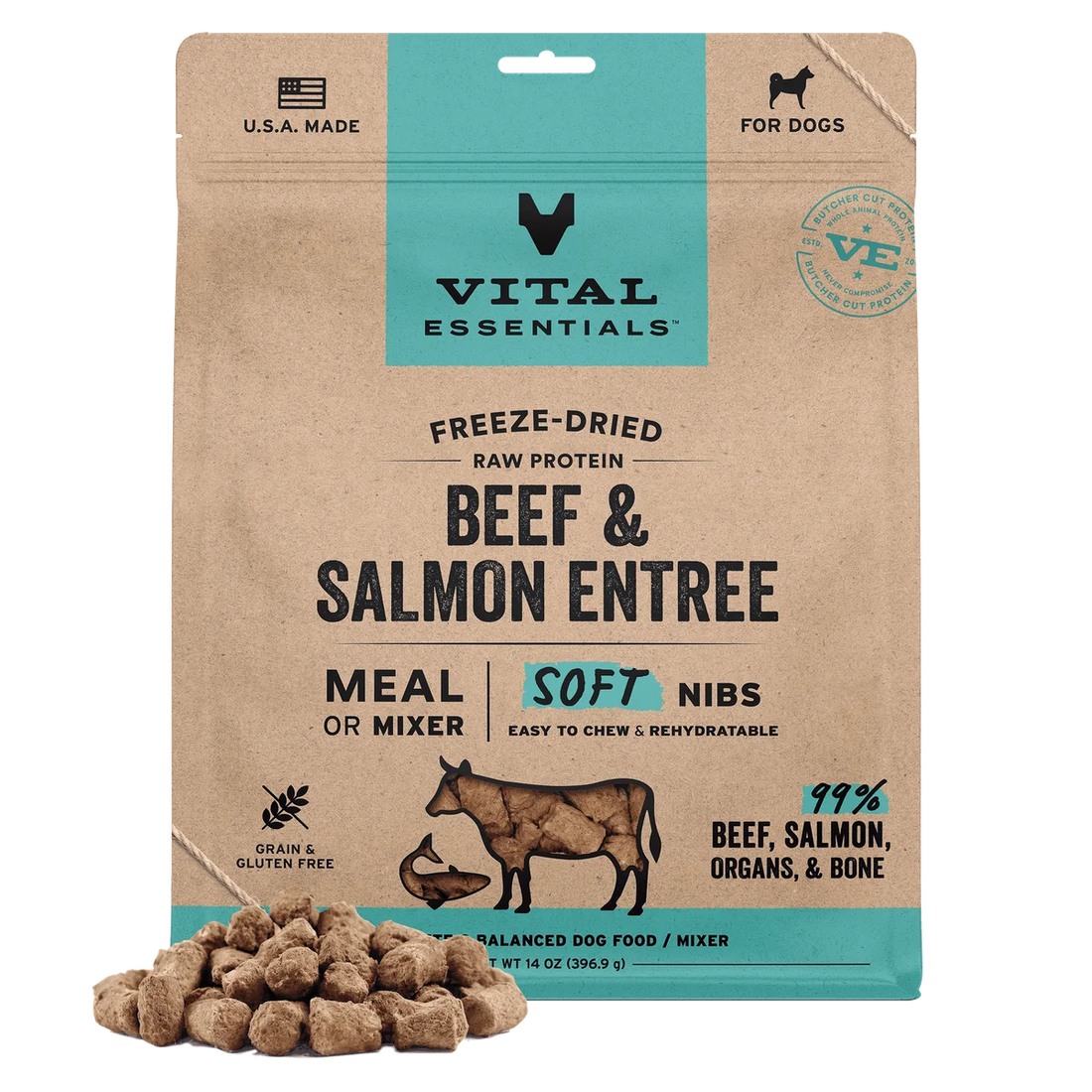 【VITAL ESSENTIALS VE】Vital Dog Freeze-Dried Soft Nibs - Beef & Salmon