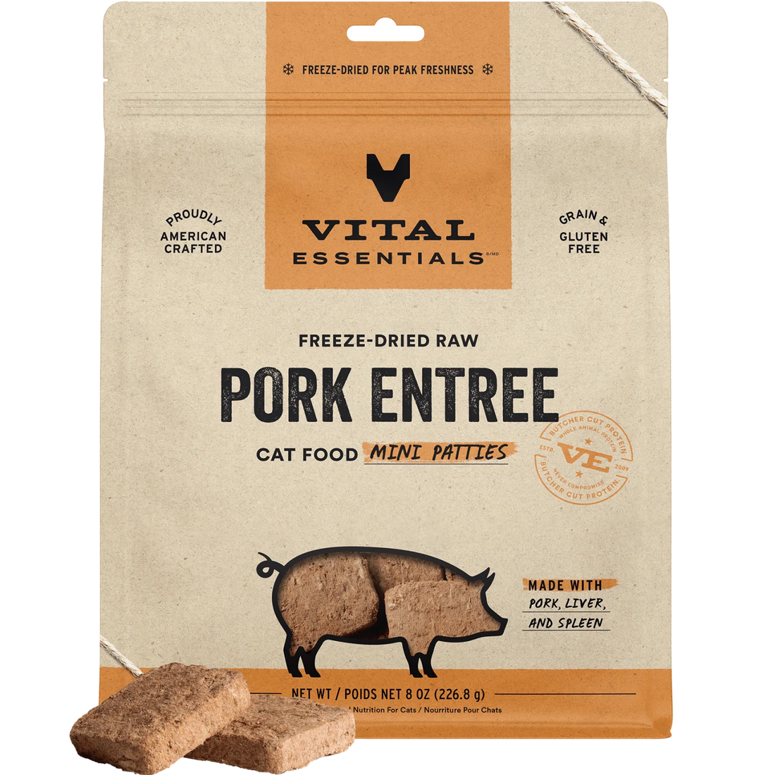 【VITAL ESSENTIALS VE】VC Cat Freeze-Dried Raw Mini Patties - Pork