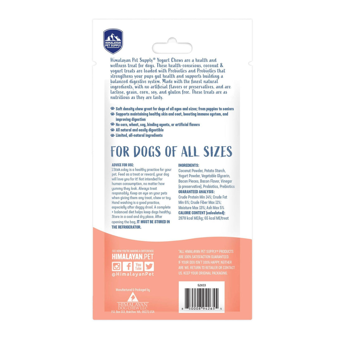 【Himalayan Pet Supply】Dog Treats - Yogurt Sticks with Bacon - 136g / 4.8oz