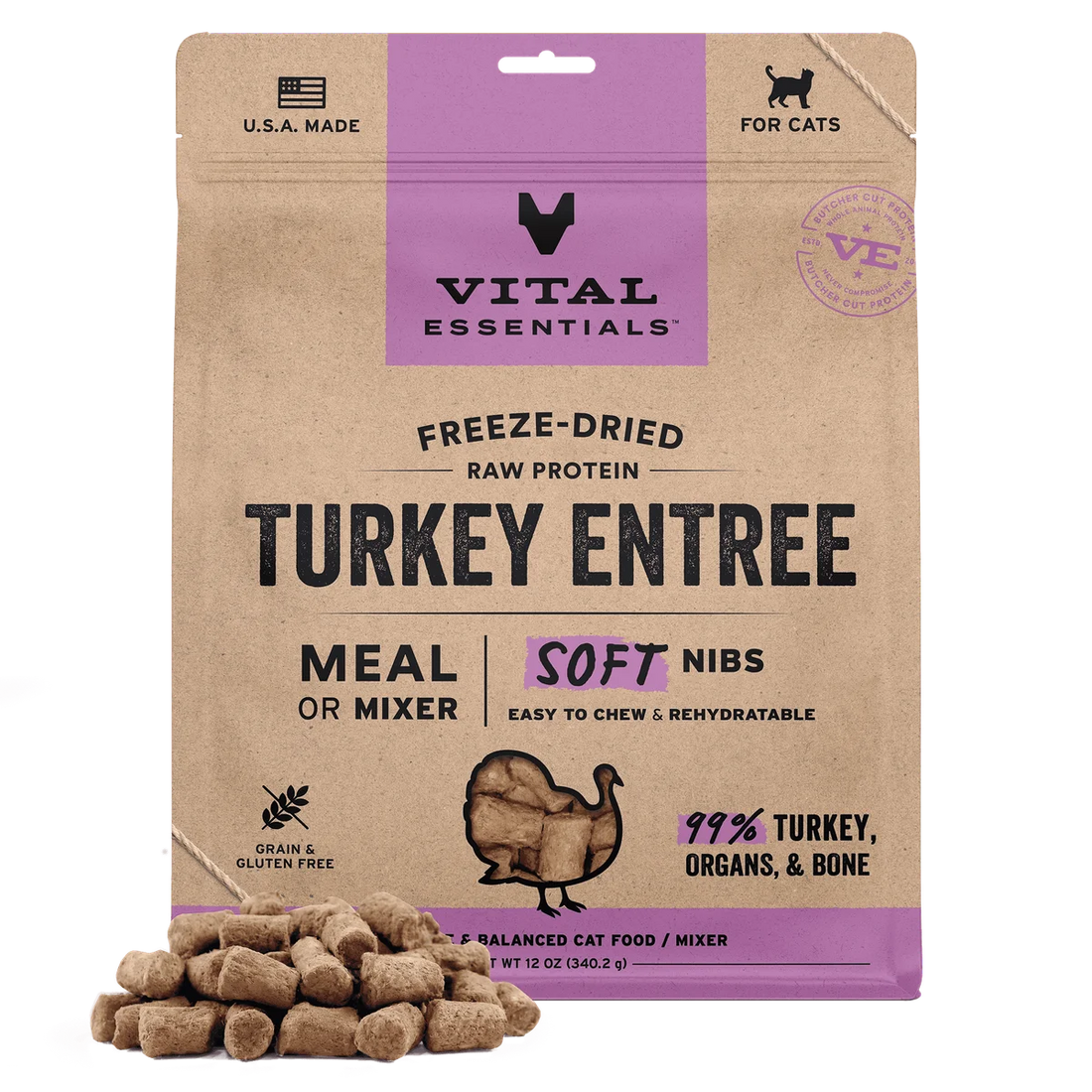 【VITAL ESSENTIALS VE】Vital Cat Freeze-Dried Soft Nibs - Turkey