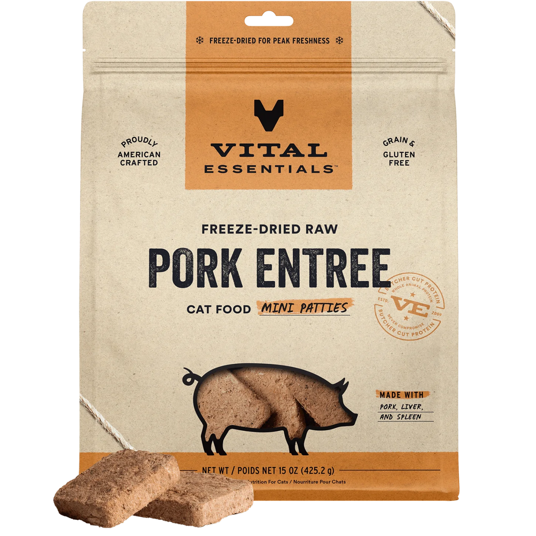 【VITAL ESSENTIALS VE】VC Cat Freeze-Dried Raw Mini Patties - Pork