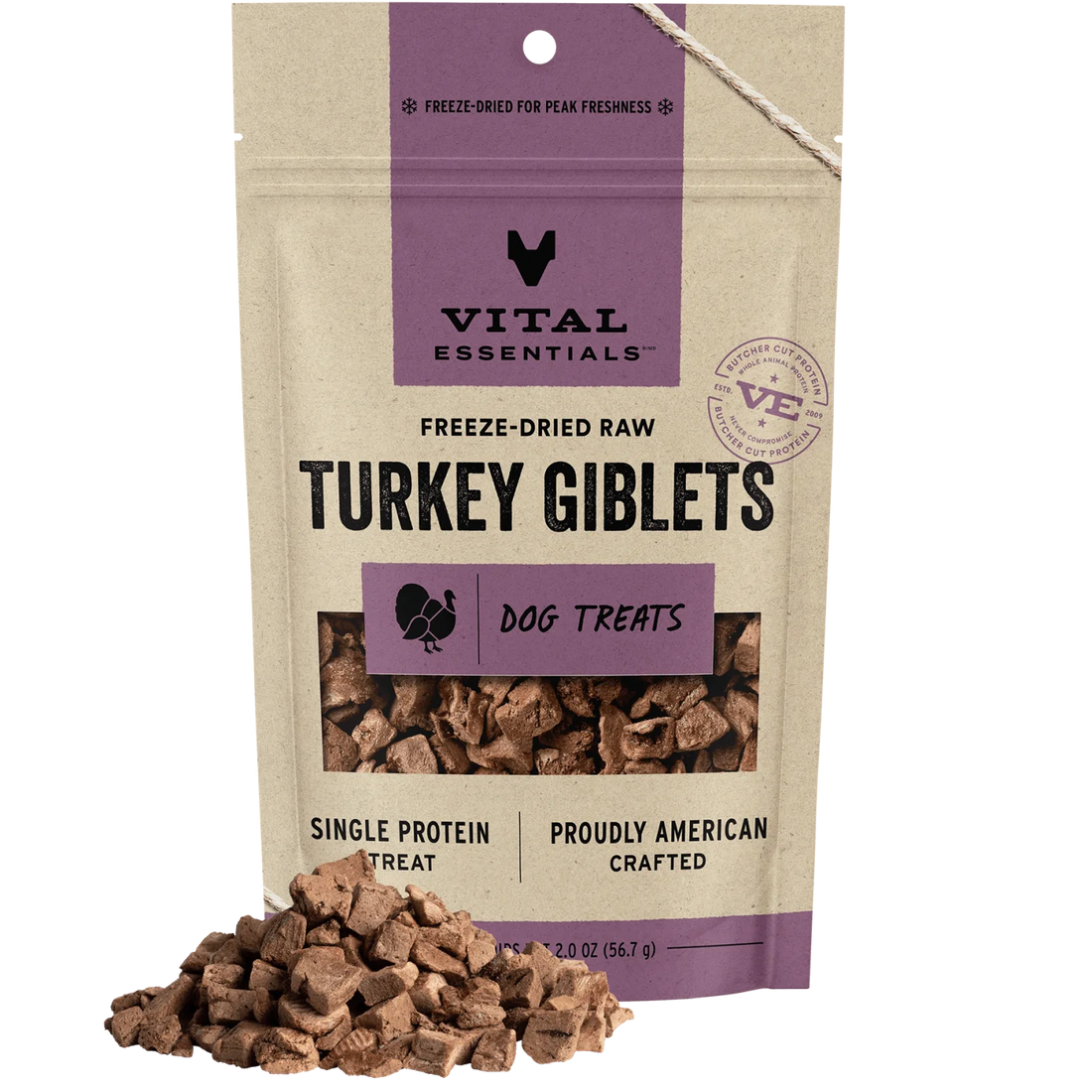 【VITAL ESSENTIALS VE】Dog - Freeze-Dried Treats - Raw Turkey Giblets - 2oz