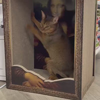 Vintage-style Mona Lisa oil painting frame cat scratcher & cat house