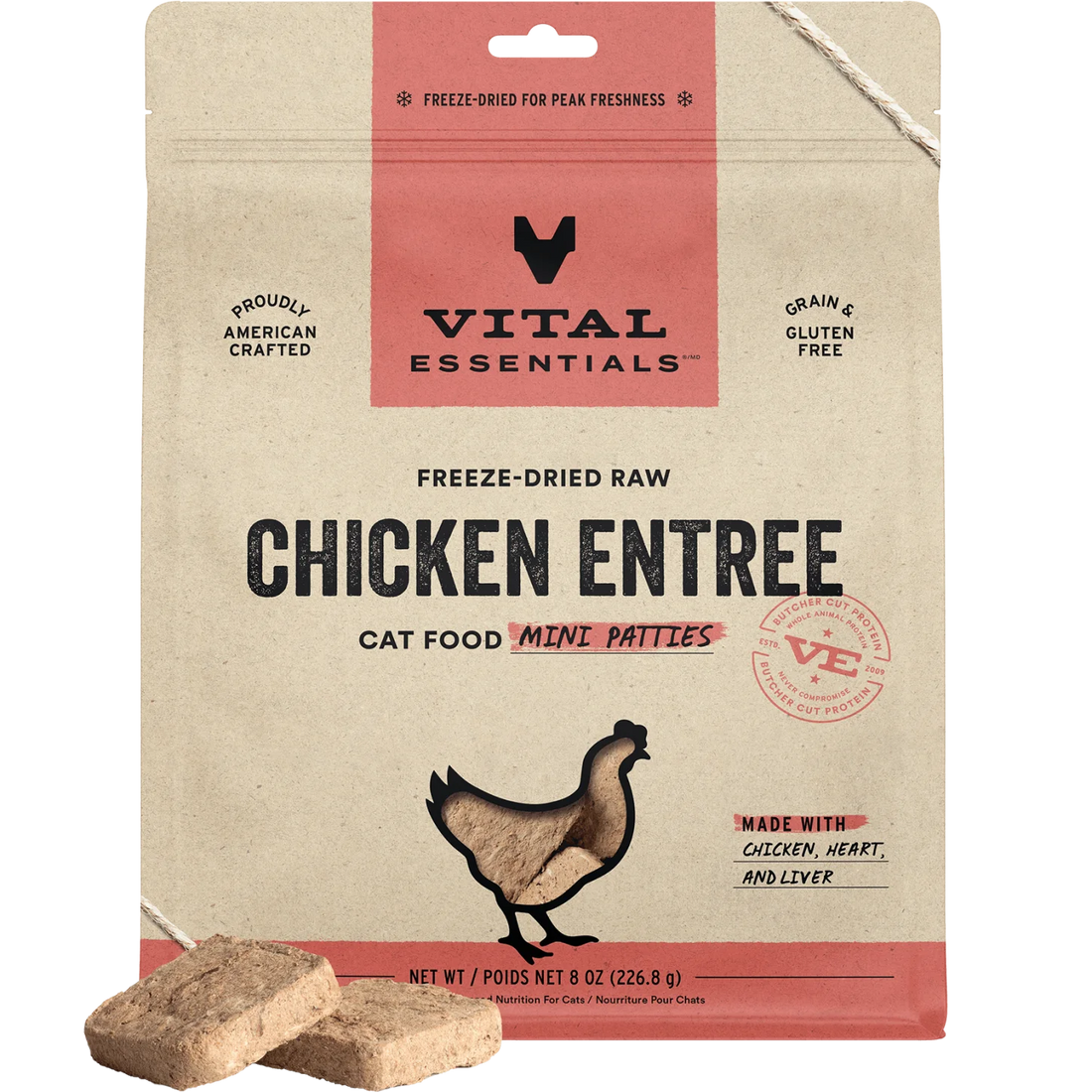 【VITAL ESSENTIALS VE】VC Cat Freeze-Dried Raw Mini Patties - Chicken - 3.75oz, 8oz & 15oz