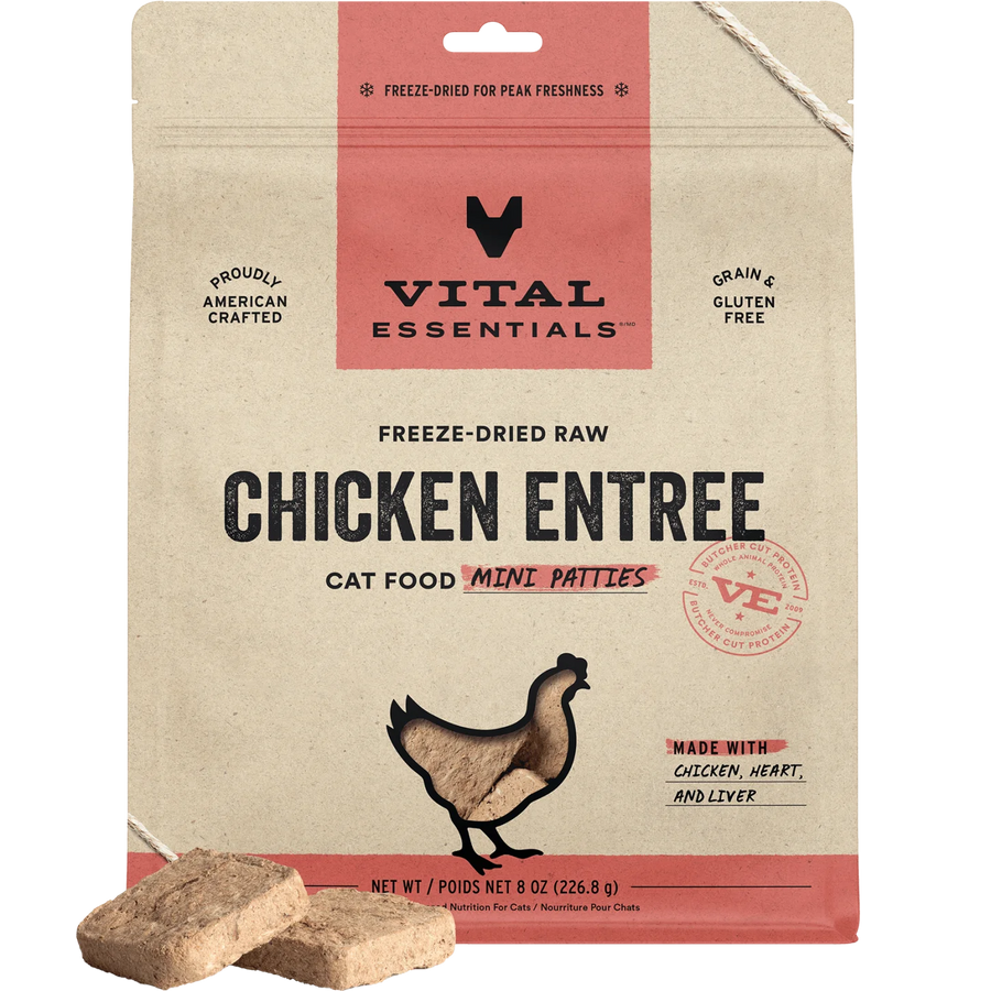 【VITAL ESSENTIALS VE】VC Cat Freeze-Dried Raw Mini Patties - Chicken - 3.75oz, 8oz & 15oz