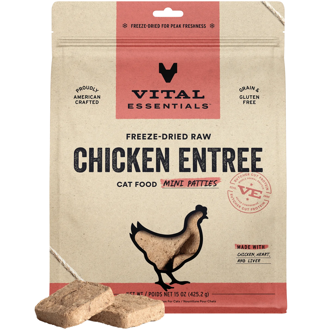 【VITAL ESSENTIALS VE】VC Cat Freeze-Dried Raw Mini Patties - Chicken - 3.75oz, 8oz & 15oz