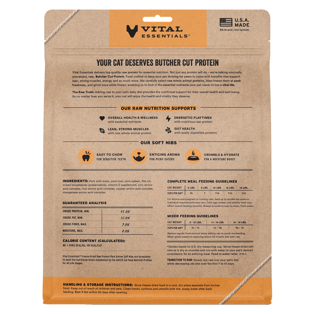 【VITAL ESSENTIALS VE】Vital Cat Freeze-Dried Soft Nibs - Pork