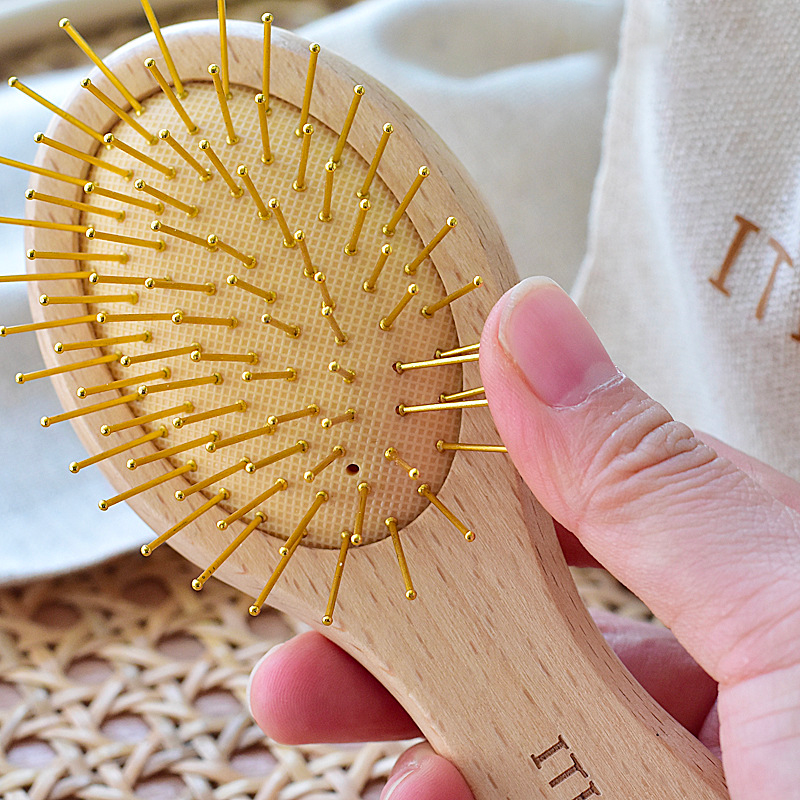 Wood Comb With Detangling Pin Brush