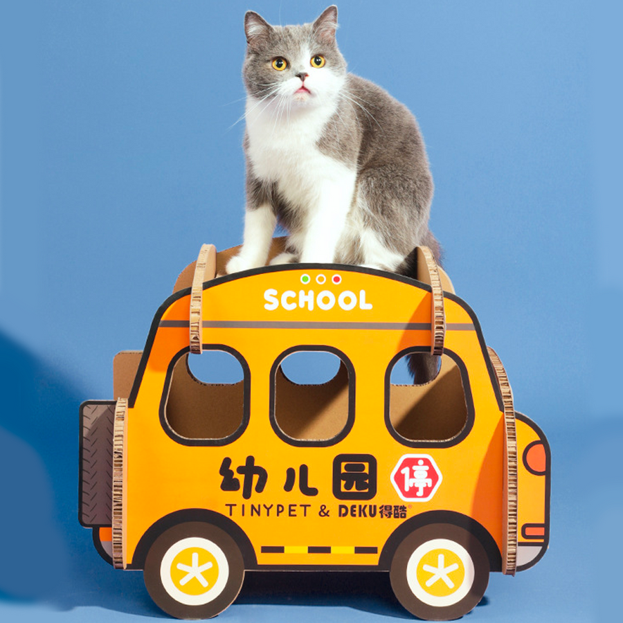 Kindergarten School Bus Cat Scratchboard