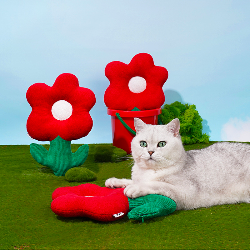 Red Flower Catnip Toy Cat Pillow