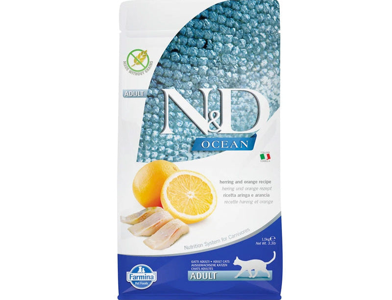 【FARMINA N&D - CAT】 Ocean Herring and Orange Dry Cat Food - 11lbs