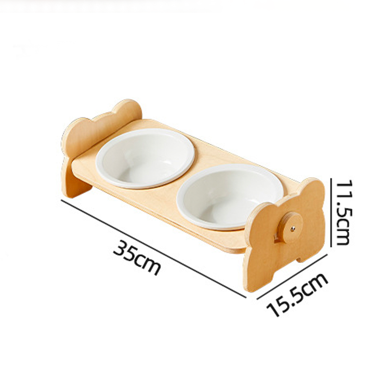 【Clearance】Cute Wood Bear Dinging Table with Two Ceramic Bowls