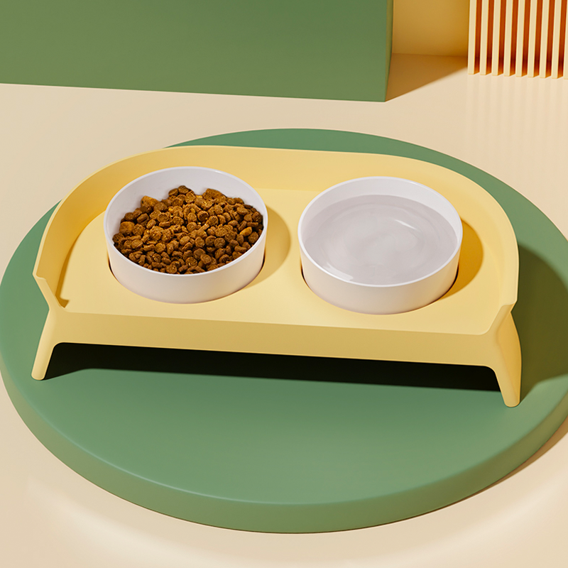 【外“香”里“蕉”】宠物双碗 - 带两个陶瓷碗
