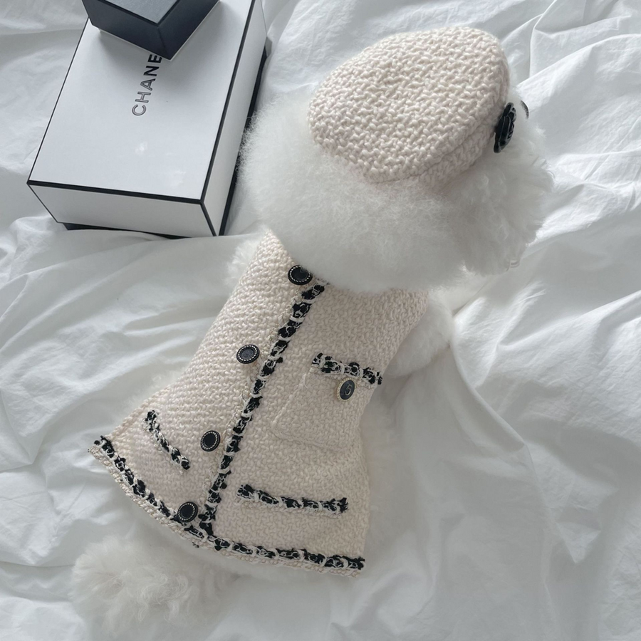 Lady Chamel Classic Knit Dress Set - White